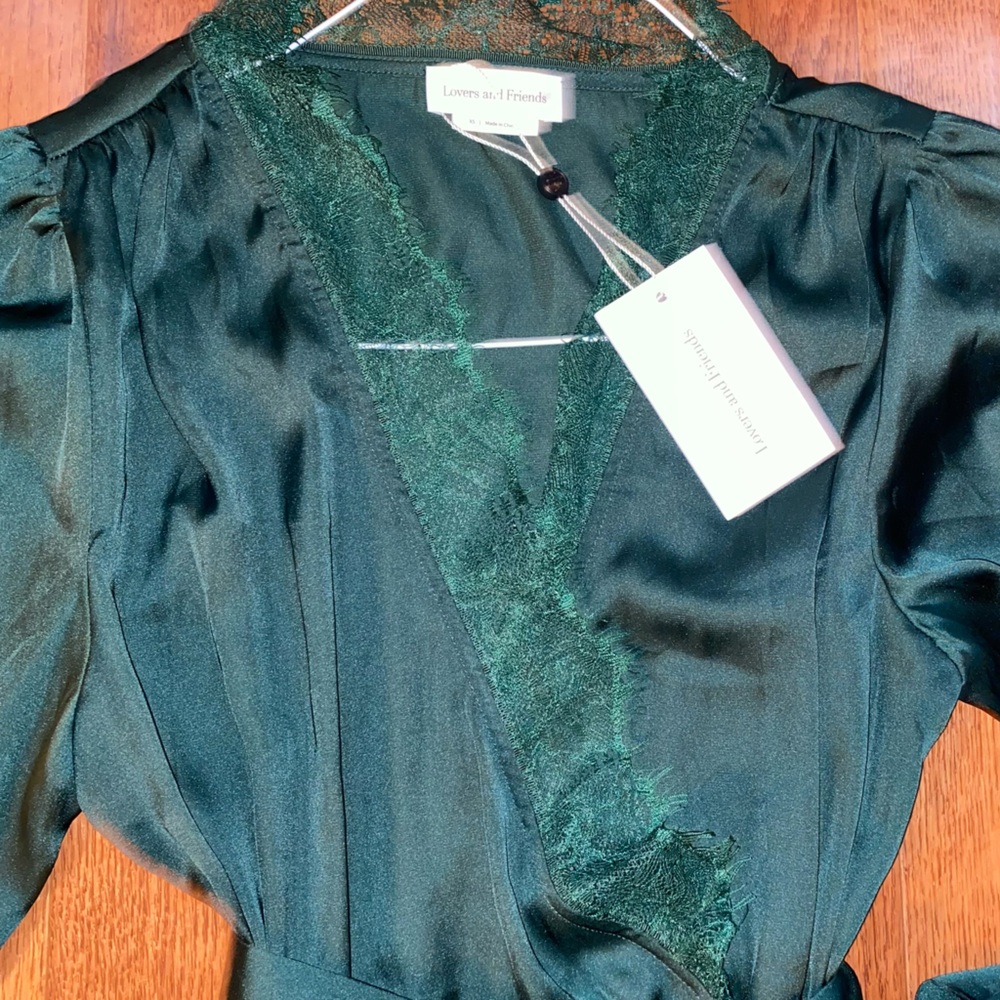 NEW Lovers & Friends $288 NADEEN Dark Green Satin Mini Dress XS NWT - Picture 9 of 12
